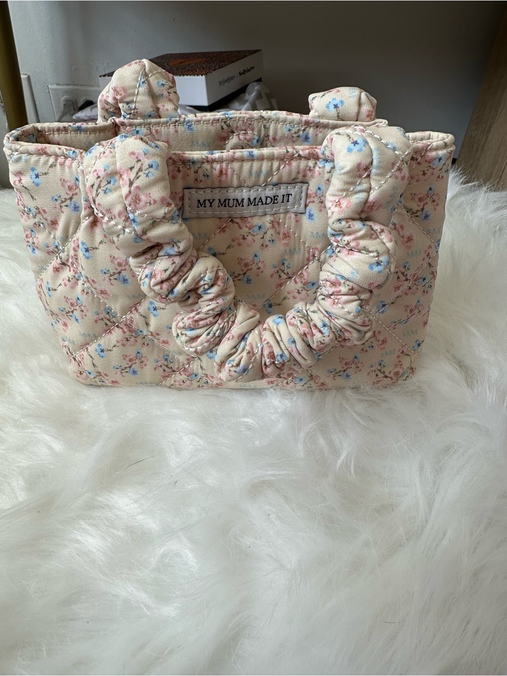 My Mum Made It Cream Quilted Floral Tote with Scrunch Handle